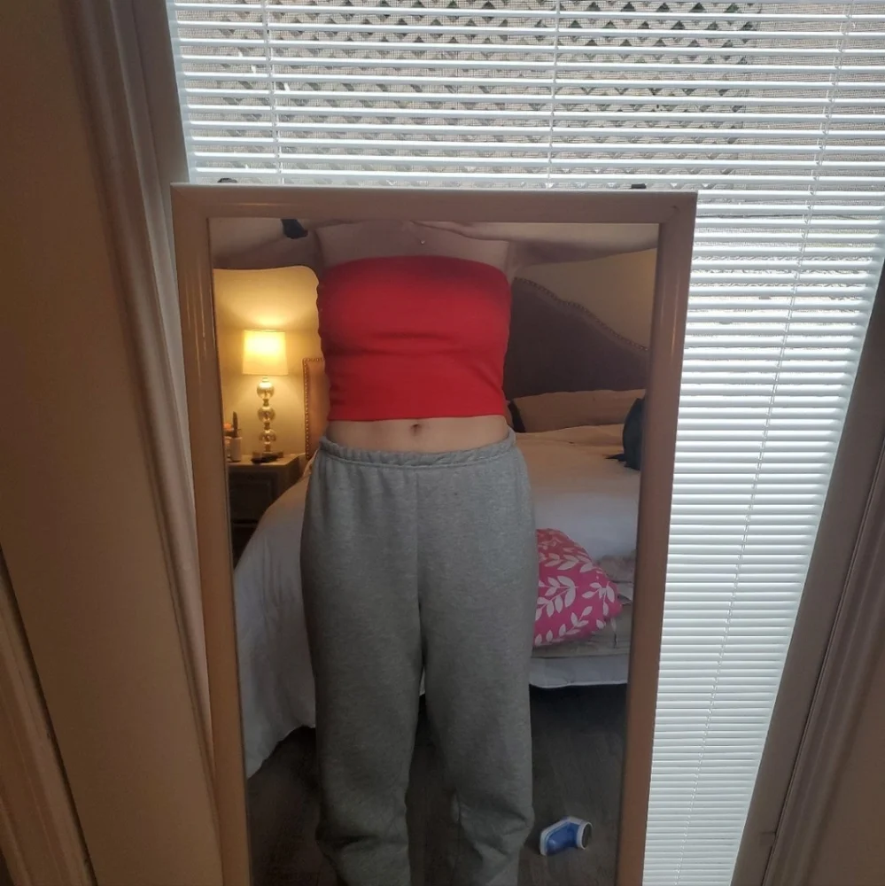 Red Ribbed Cropped Tube Top, Size Small - Picture 3 of 4